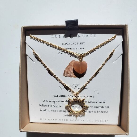Luna Norte Heart Moonstone Necklace Set Gold Tone - Picture 2 of 7